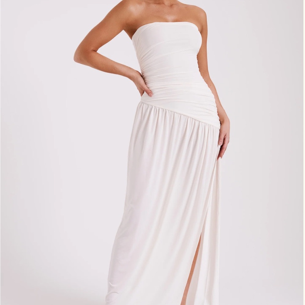 MESHKI - Strapless Slinky Maxi Dress With Split - Ivory